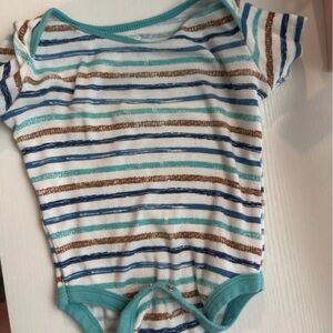 Koala Baby Striped Short Sleeve Bodysuit - White, Teal, Navy & Brown